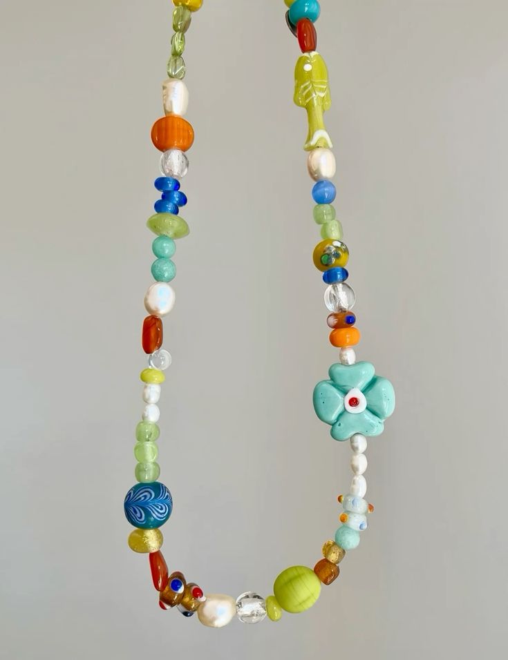 Fun groovy colorful Y2K beaded necklace made with handmade g