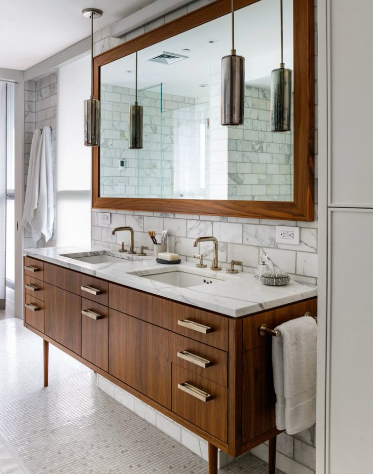 Eco-friendly interior design with wooden bathroom cabinets #