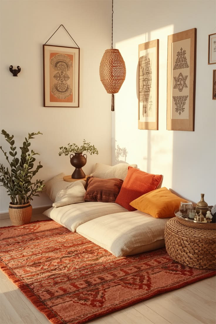 Discover cozy boho Moroccan living room inspiration featurin