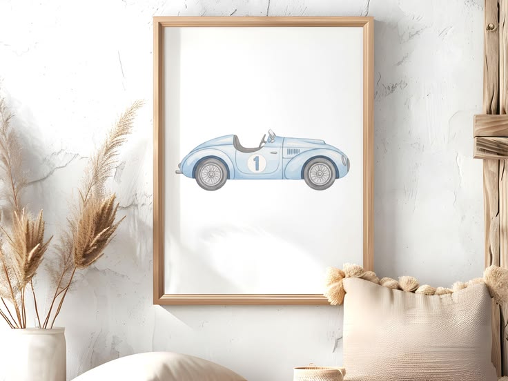 Blue Vintage Race Car Print, Classic Car Digital Print, Race