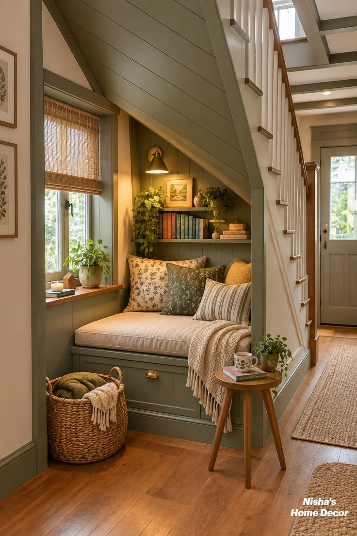 Make the most of an unused space with a cozy under-stairs re