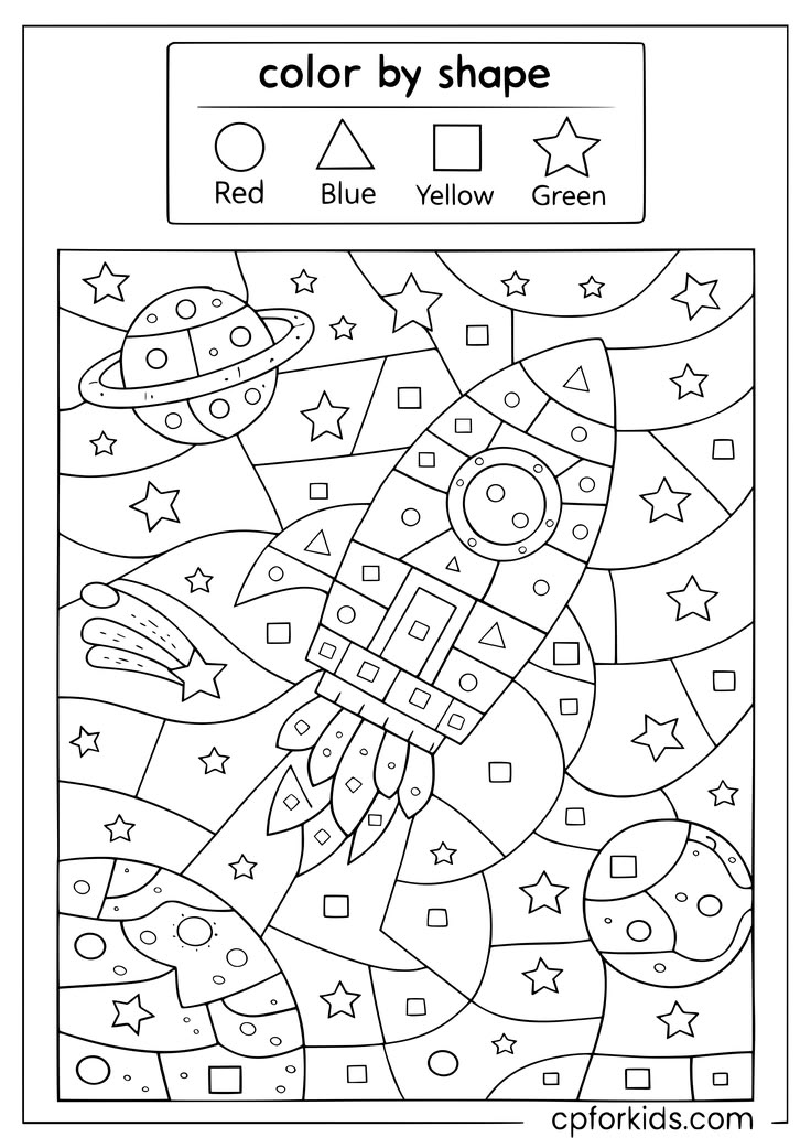 A rocket ship flying through space, divided into regions. Ea