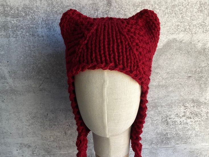 Hat with Ears Red Cat Hat ACRYLIC yarn Hot Kitty Hat Cat Red