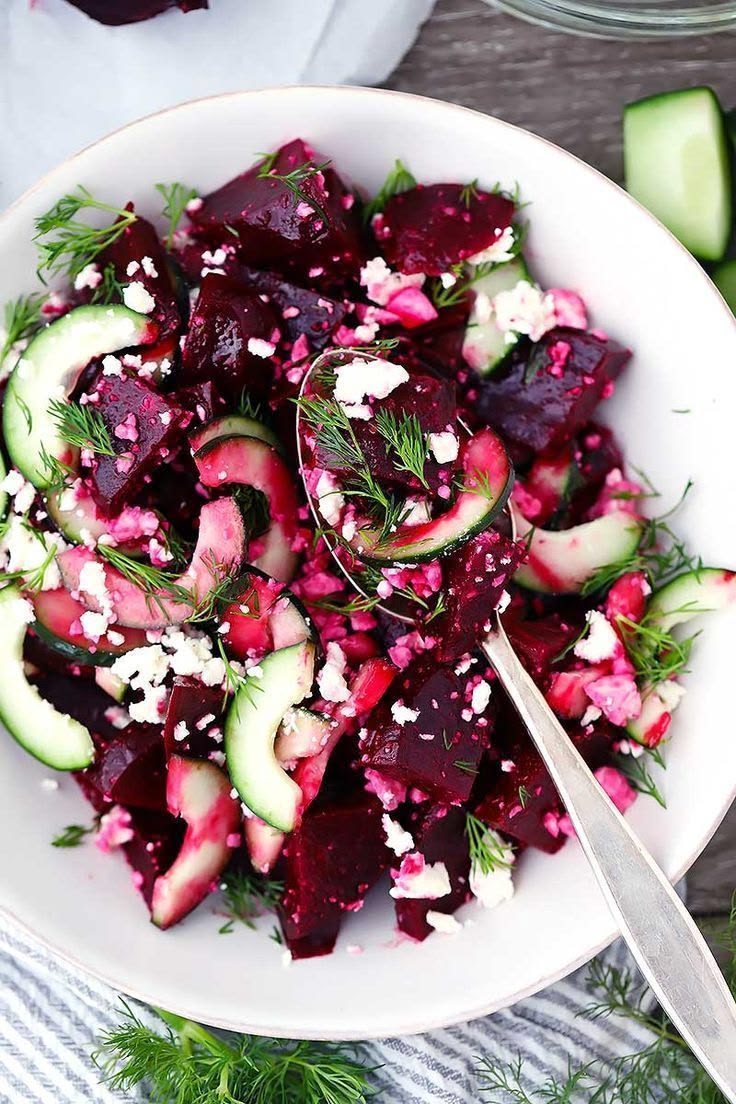 Yum! Beet Salad with Feta, Cucumber and Dill. Spring and Sum