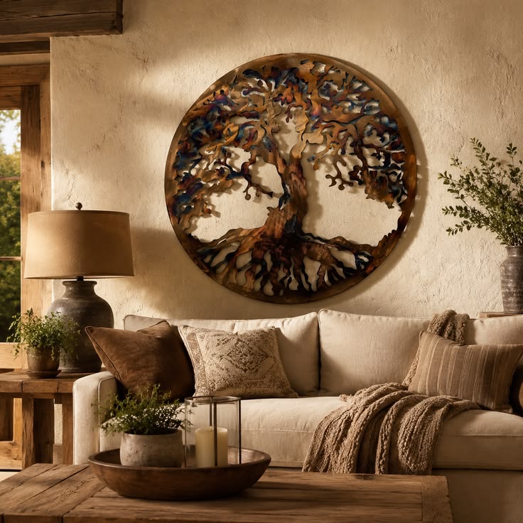 Handcrafted laser-cut steel wall decor with a beautiful rust