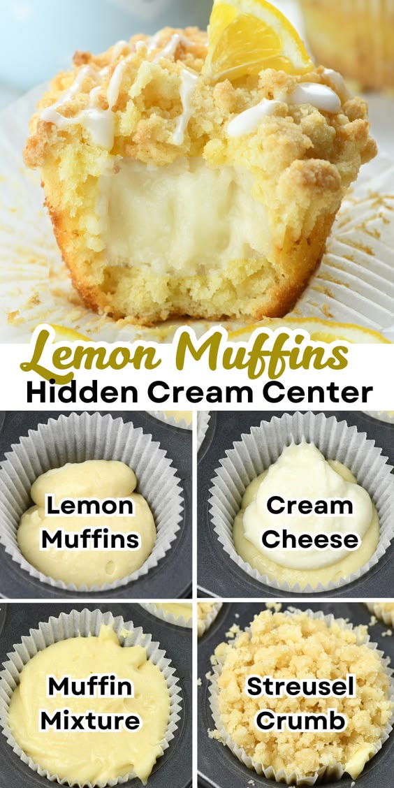 Soft lemon muffins with a buttery crumb topping and a rich c