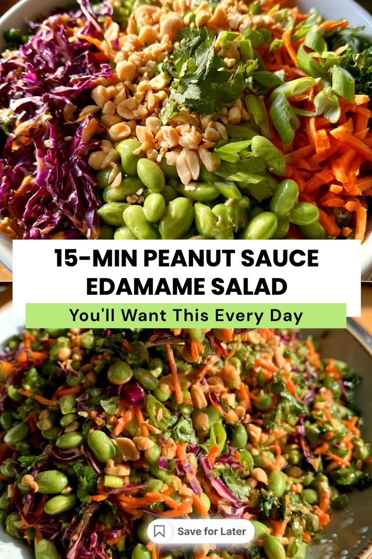 Edamame thaws and drains, then is tossed with shredded cabba