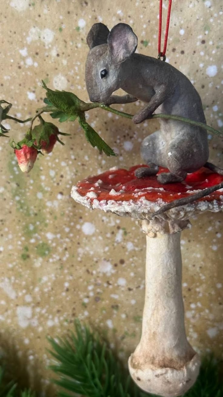 mouse mushroom spun cotton Christmas ornament