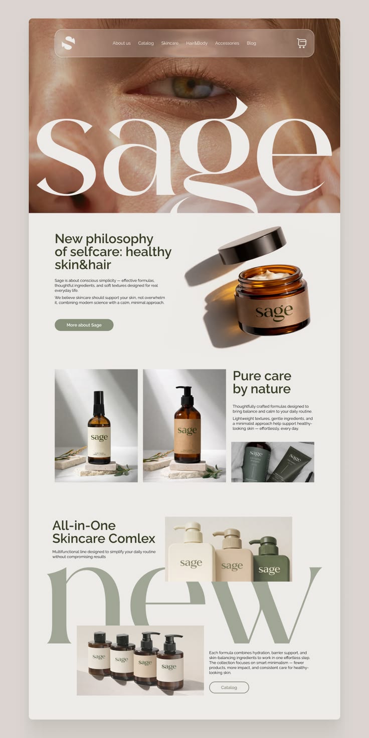 Skincare website design UI for cosmetic brands featuring min