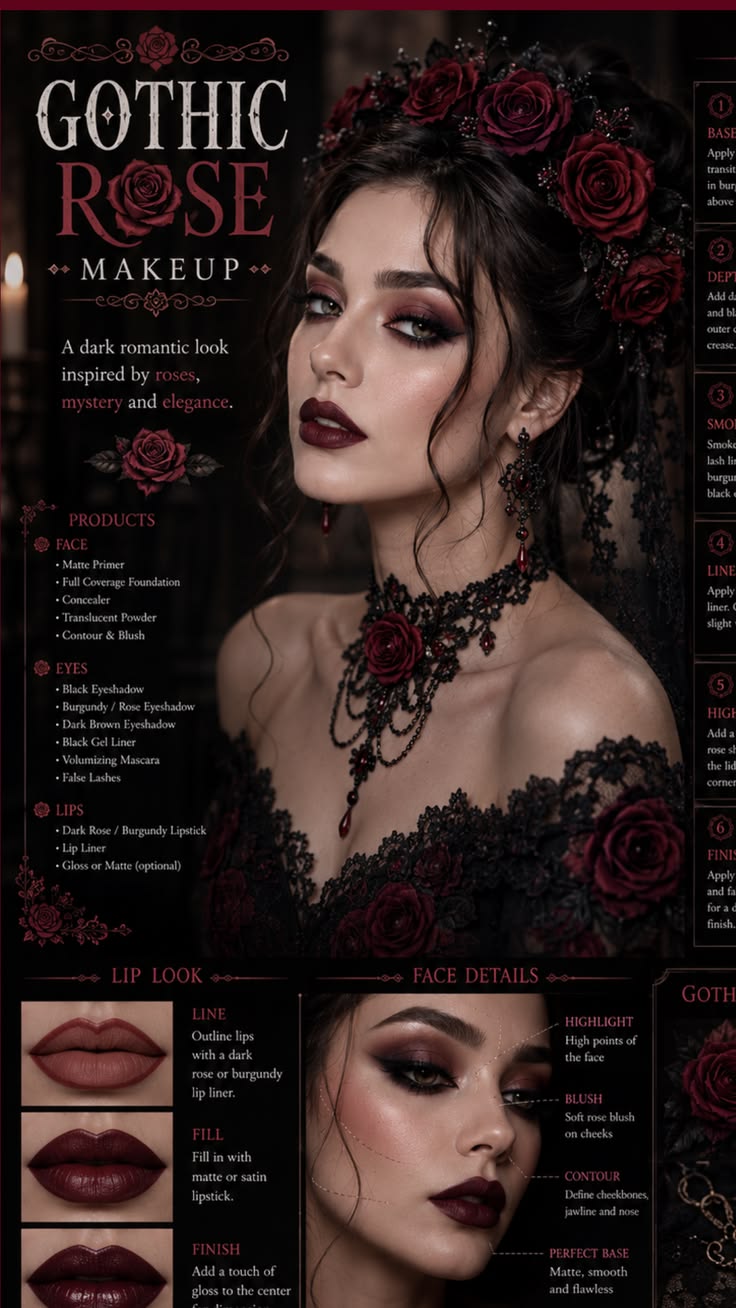 Unleash the beauty of dark romance with Gothic Rose Makeup, 