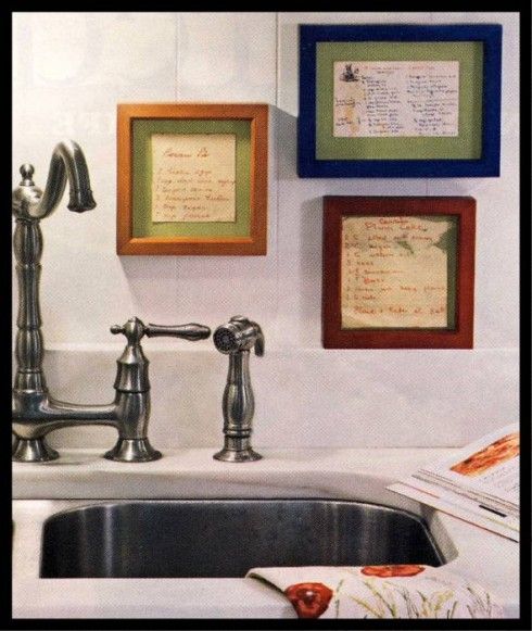 frame your grandmother's handwritten recipe cards as kitchen