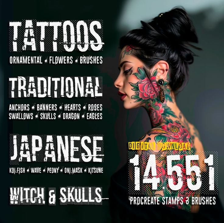 Procreate stamps for graphic drawing and creating tattoo des