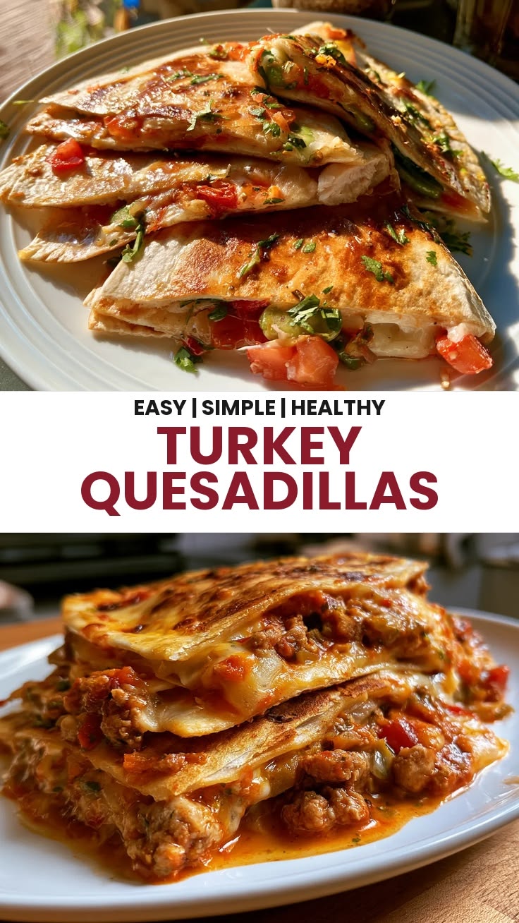 Turkey quesadillas made with melted cheese and sautéed peppe