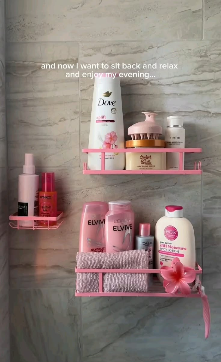 Upgrade your bathroom with these pink shower shelves for a c