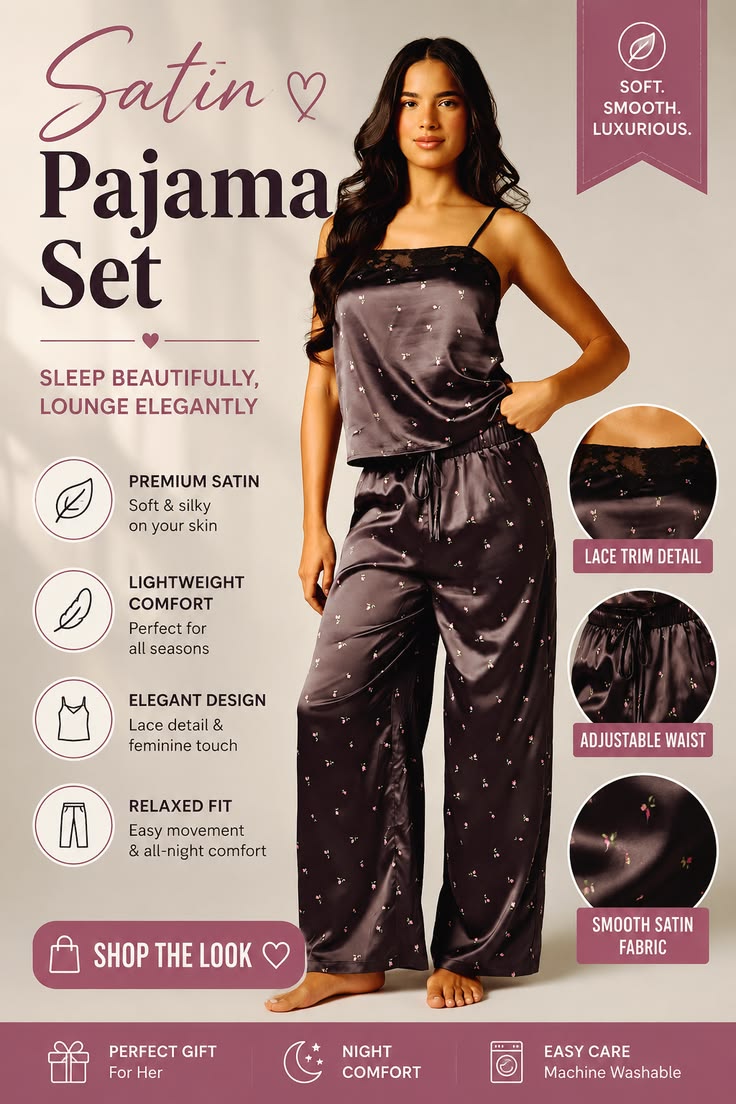 Elevate your bedtime and lounge look with this elegant satin