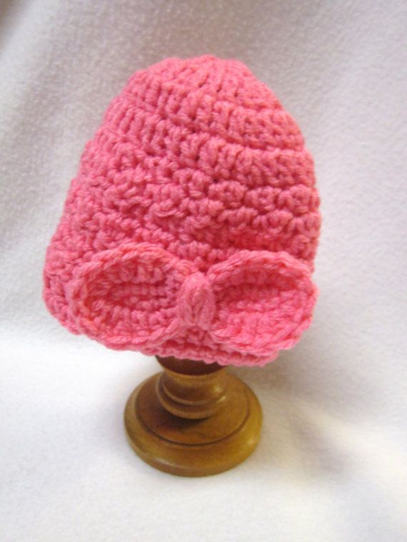 Pink Baby Girl Crochet Hat with Pink Bow by crochetedbycharl