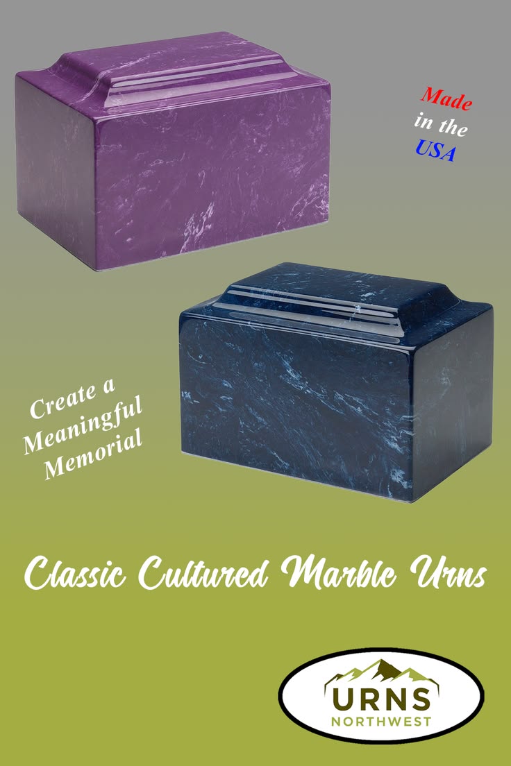 Durable cremation urns made from cultured marble. Many color