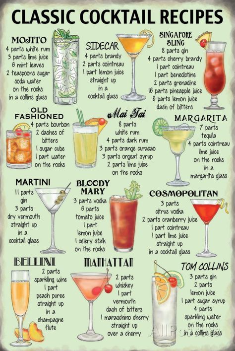 Classic Cocktail Recipes Tin Sign at AllPosters.com