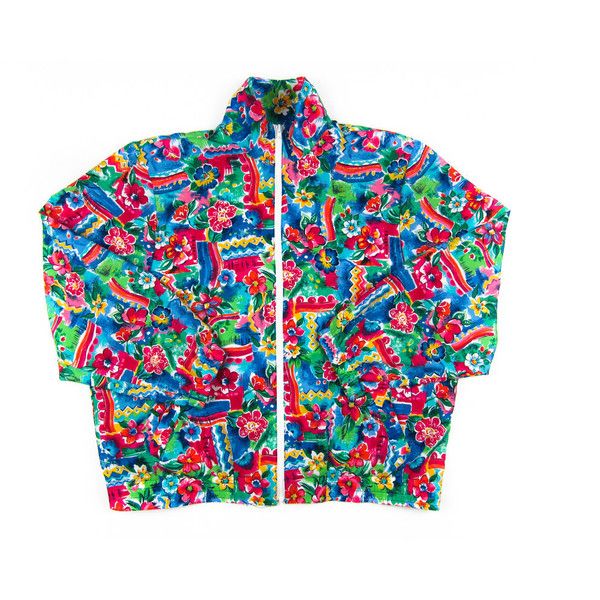 Vintage Bright Floral Print Zipper Front Windbreaker Jacket/