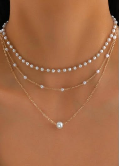 Pearl Silvery White Layered Alloy Necklace on sale only US$9