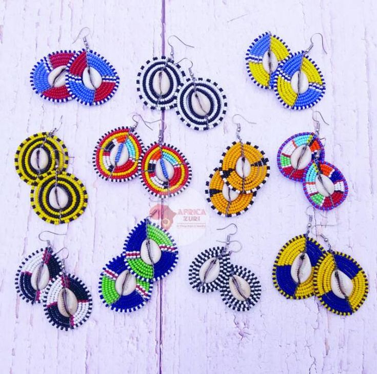 Vibrant cowrie shell earrings set, sea shell tribal earrings