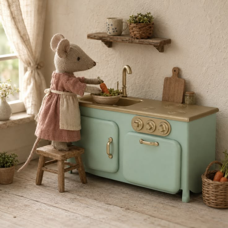 Create a cozy vintage dollhouse kitchen with this 1:12 minia
