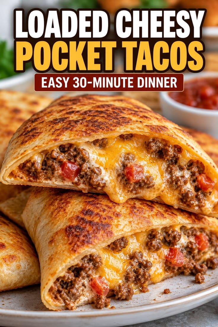 Loaded Cheesy Pocket Tacos are an easy ground beef dinner fi