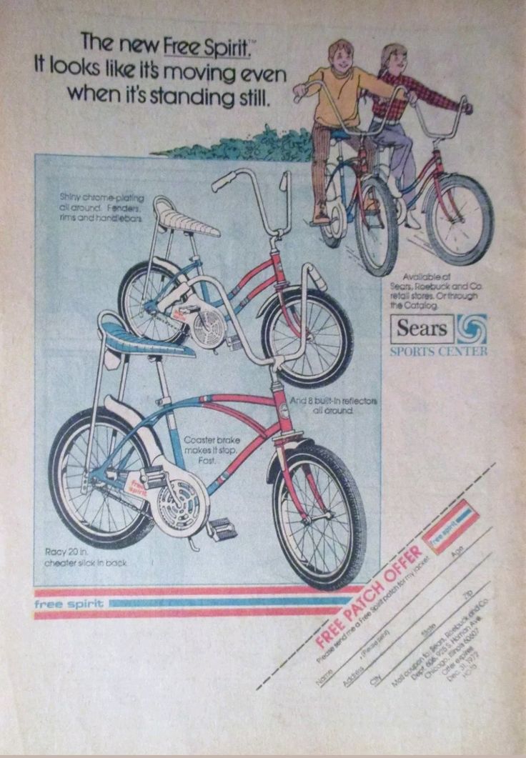 Freespirit Sears Spyder bicycle ad girls & boys 1972 red whi