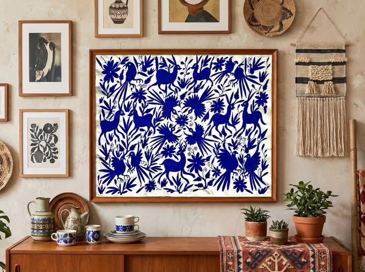 Blue Otomi Wall Decor | EL ENCUENTRO | Hand Embroidered Mexi