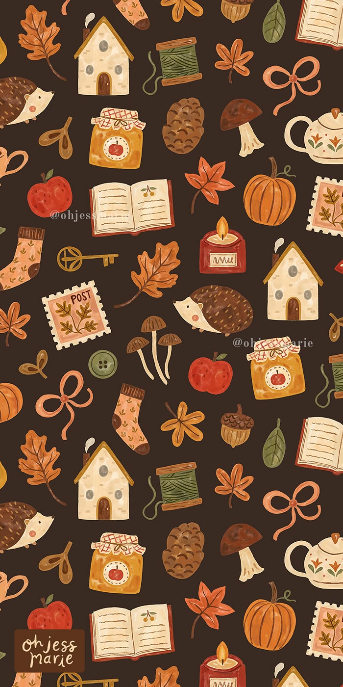 A charming watercolor pattern featuring little Fall things—a