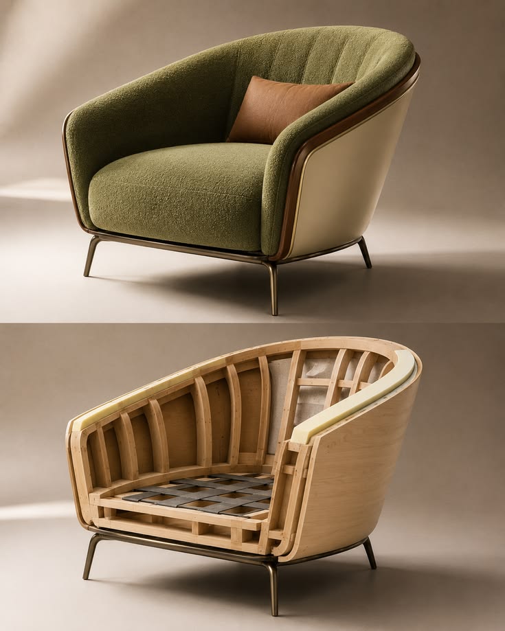 Verde Forma is a compact sculptural lounge chair shaped arou