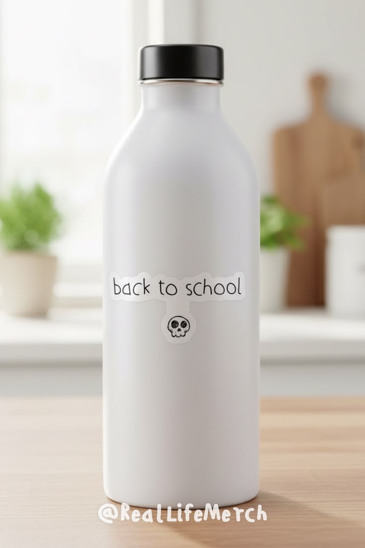 Funny back to school sticker featuring a hand-drawn skull an