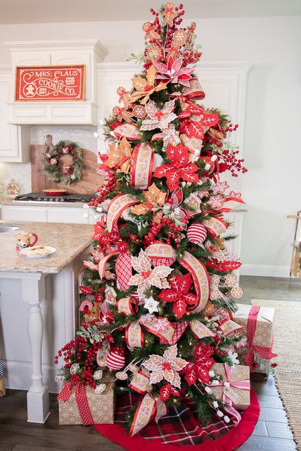 22” Red and White Poinsettia Stem with Red Berries