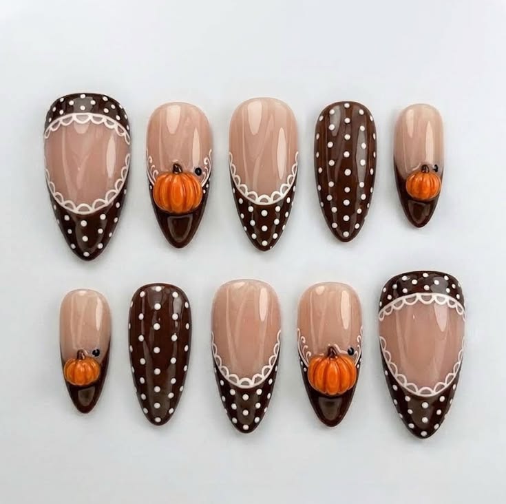 Handmade Fall Coquette Press On Nails, Brown French Tip & La