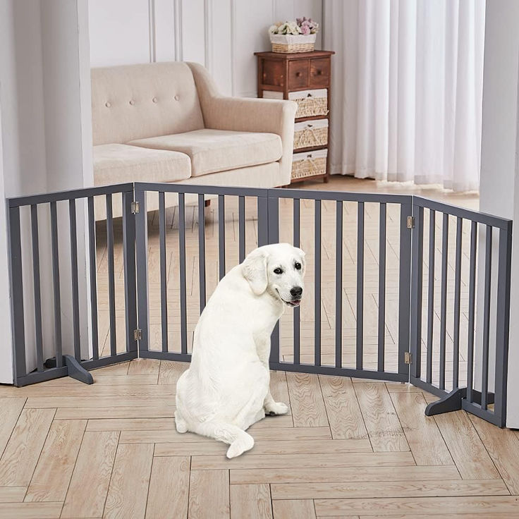 Wooden Dog Gate Indoor Barrier with 2 Support Feet, Foldable
