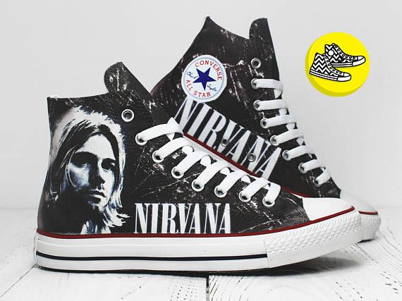 Nirvana custom converse sneakers painted Kurt Cobain rock
