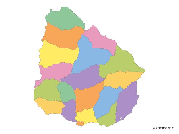 Multicolor Map of Uruguay with Departments | Free Vector Map