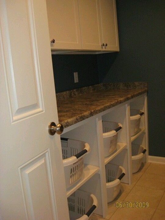 Great way to do store the folded laundry and carry to room!!