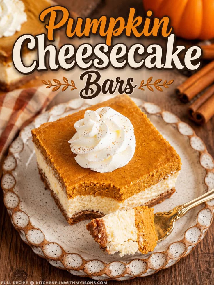 These Pumpkin Cheesecake Bars are the ultimate Fall dessert!