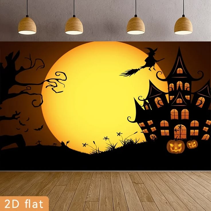 2D planar Halloween banner | Cartoon pumpkin at night, festi