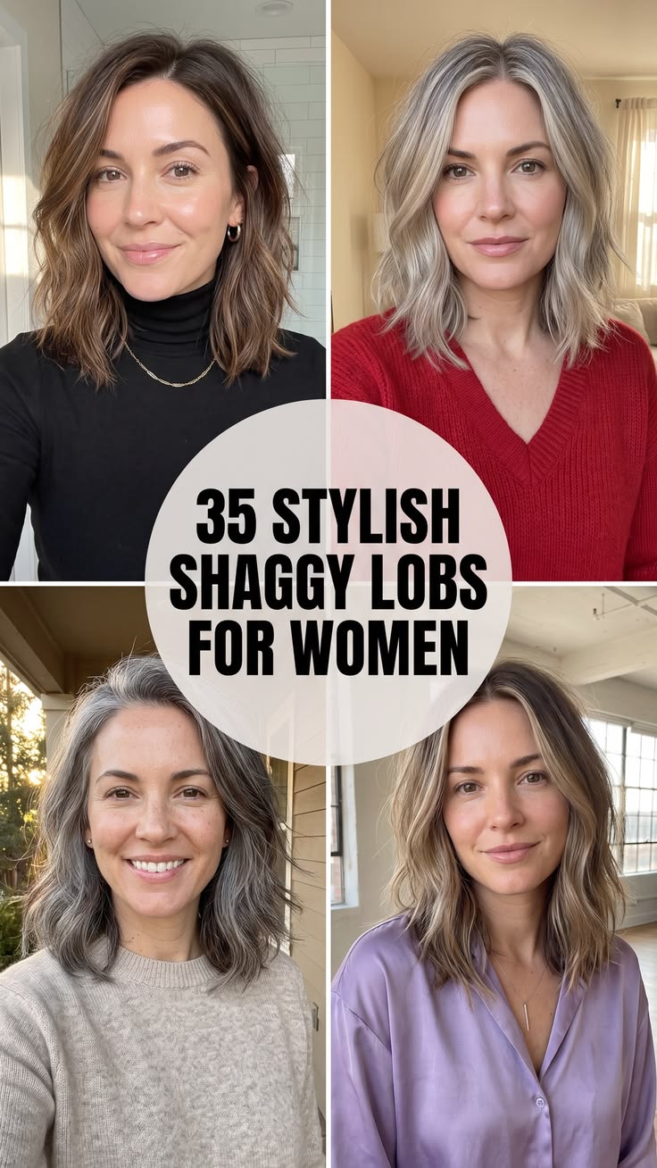 Explore these 35 stylish shaggy lobs women over 50 are lovin