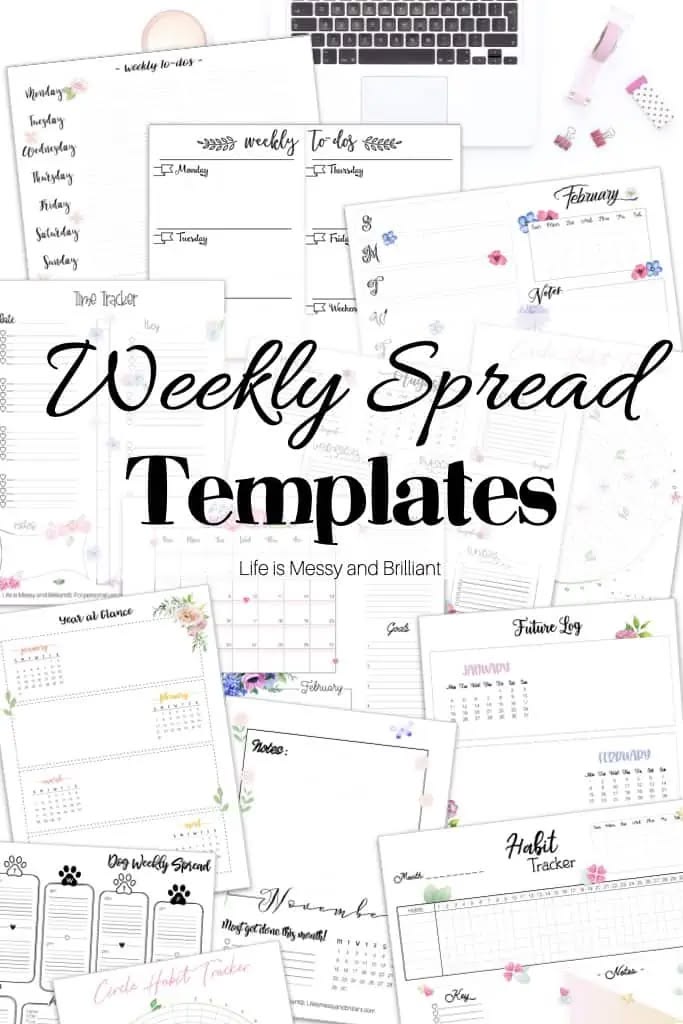 FREE Bullet Journal Weekly Spread Printables – Sunday & Mond