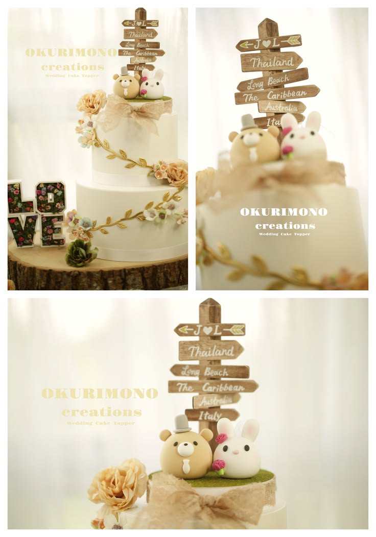 Love bunny and brown bear bride and groom with  miniatures w