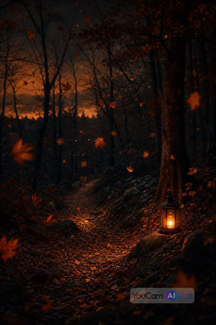 Dunkler Herbstwald für spooky Vibes. Erstellt mit YouCam AI 
