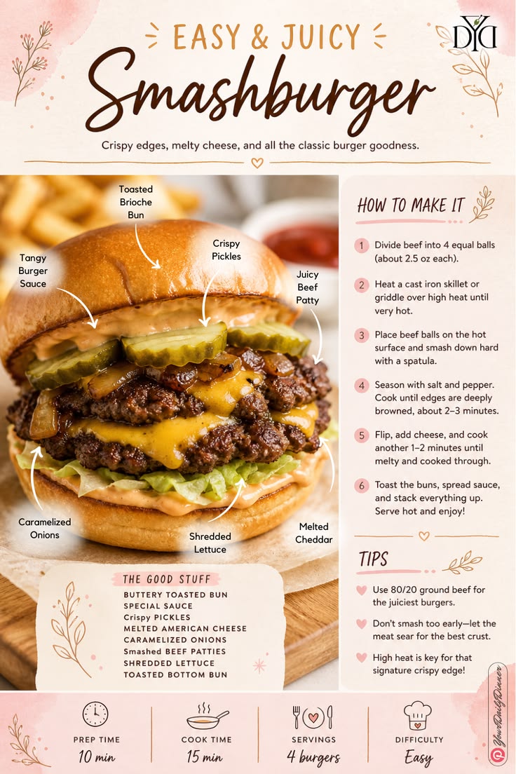 This easy smashburger recipe delivers crispy beef edges, mel