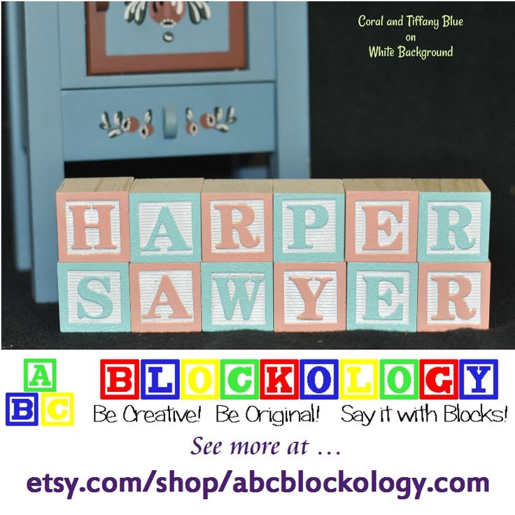 Custom colored names using embossed wooden alphabet blocks