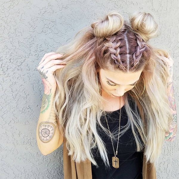 Say goodbye to the half-up/half-down bun – double buns have 