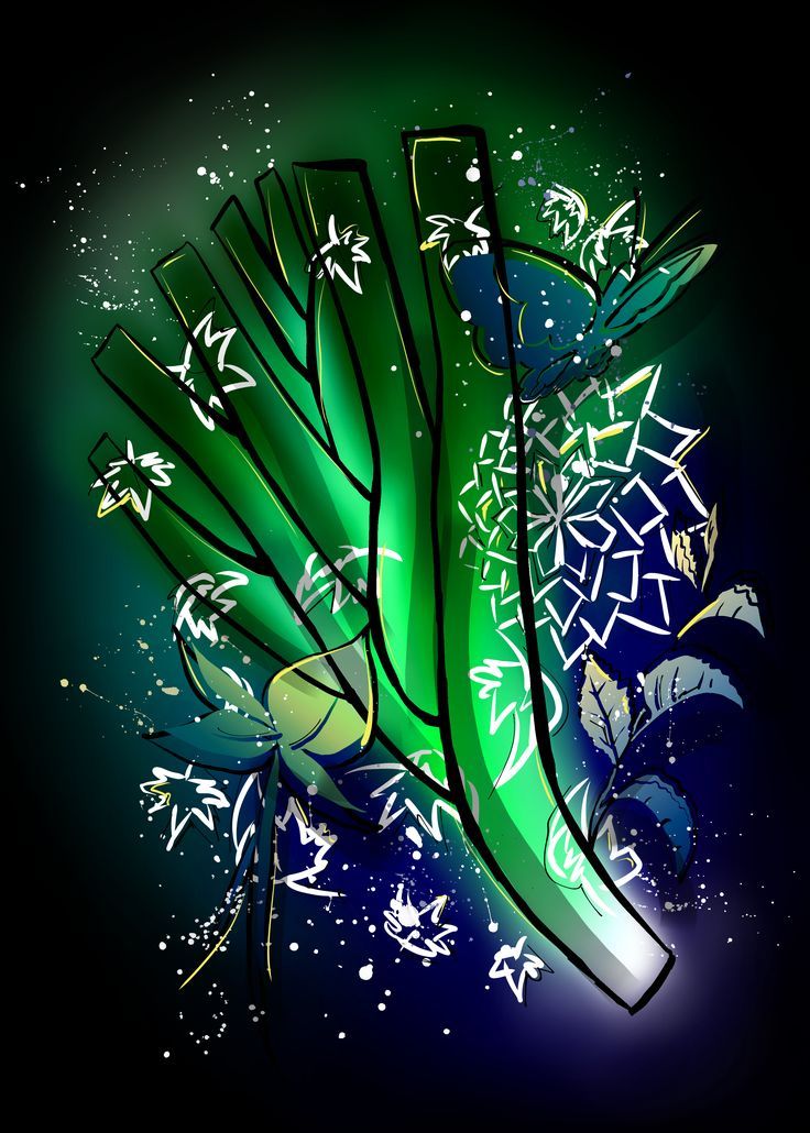 A fancy leek in contrasting colors and abstract drawing styl
