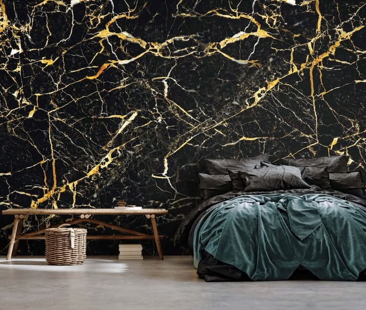 Black marbled wall decor - wall murals in small medium and g