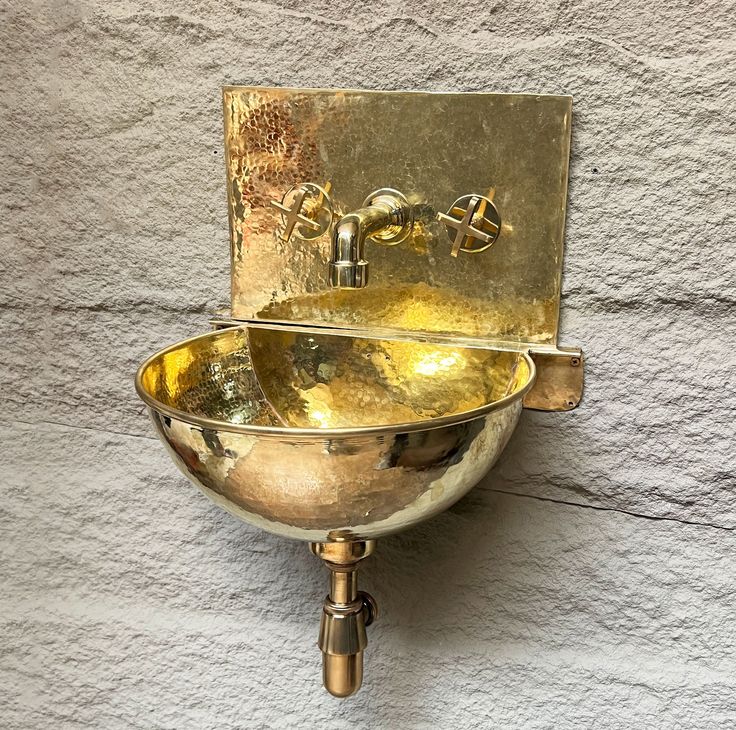 Solid Brass Wall Mount Sink With Mixed Faucet , Unlacquered 